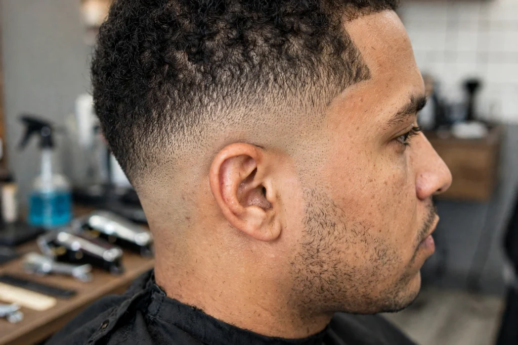 Taper line to check for a barber rushed fade, where the fade meets the hairline