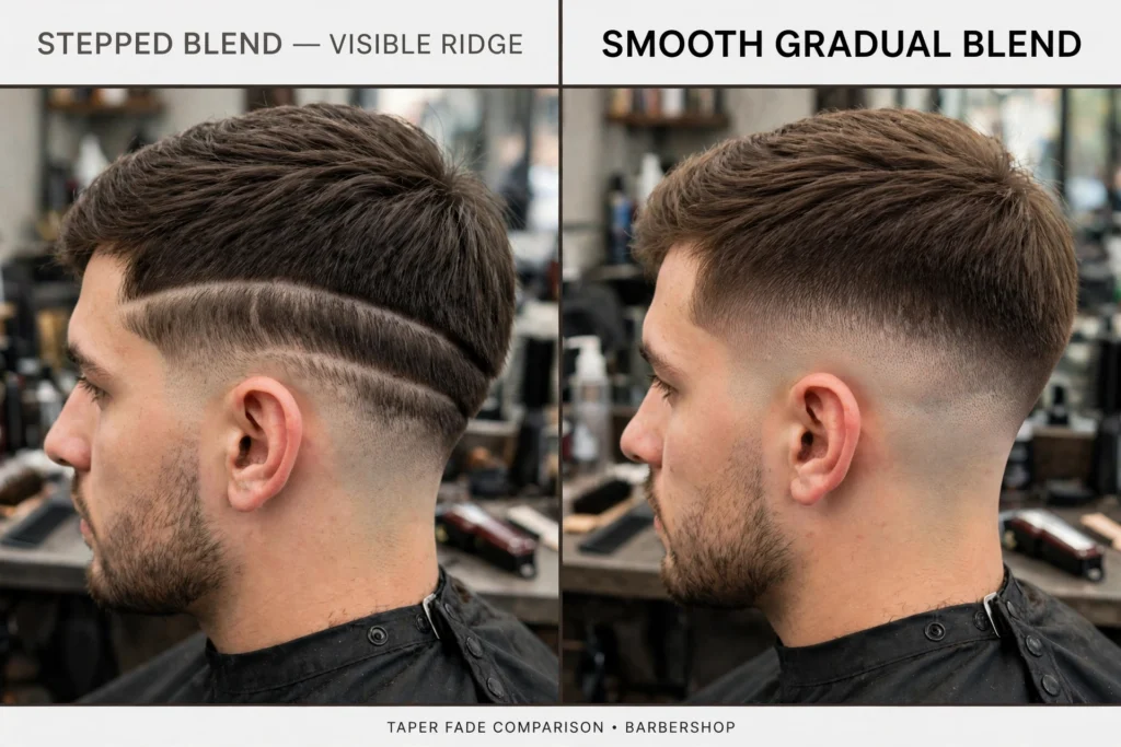 Stepped blend with visible ridge compared to a smooth gradual blend