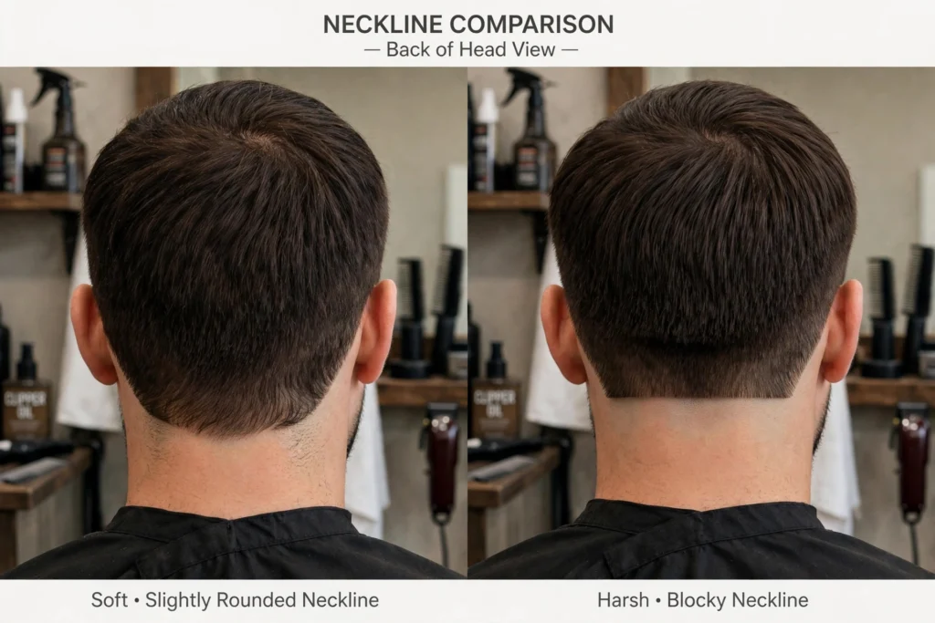 Soft rounded neckline compared to a harsh blocky neckline
