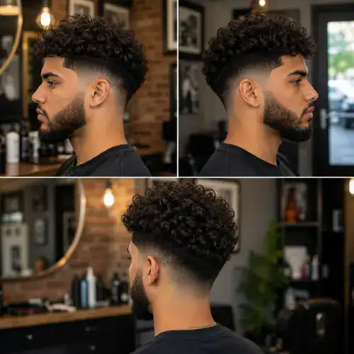 curly beard connect curly hair mid taper fade haircut