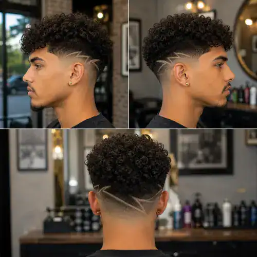 curly design curly hair mid taper fade haircut
