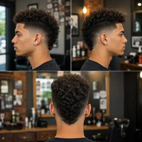 curly mohawk curly hair mid taper fade haircut