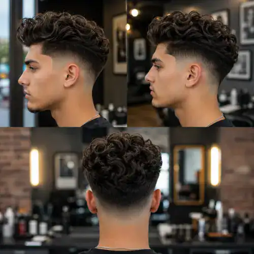 curly quiff curly hair mid taper fade haircut