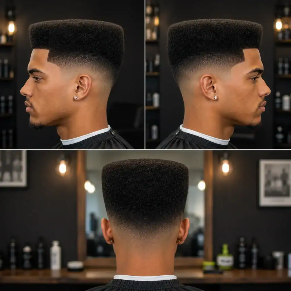 flat top coarse curls mid taper fade haircut