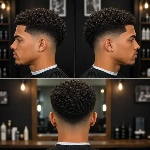 permed curls straight to wavy hair mid taper fade haircut