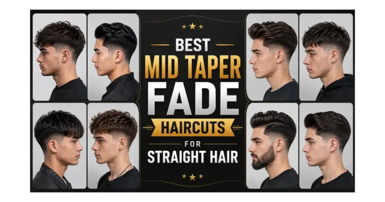 Grid collage showing 20 best mid taper fade haircuts for straight hair styles