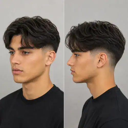 curtain mid taper fade fringe hairstyle