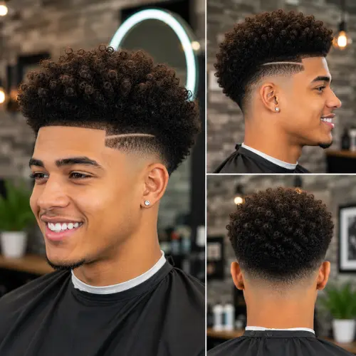 Disconnected Blowout Mid Taper Fade hairstyle for men with voluminous textured hair