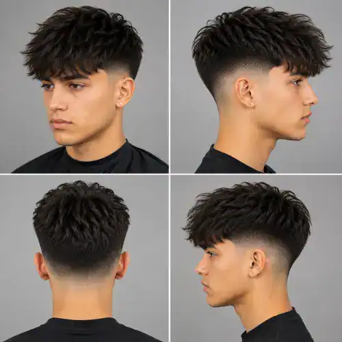 blowout mid taper fade fringe haircut with volume