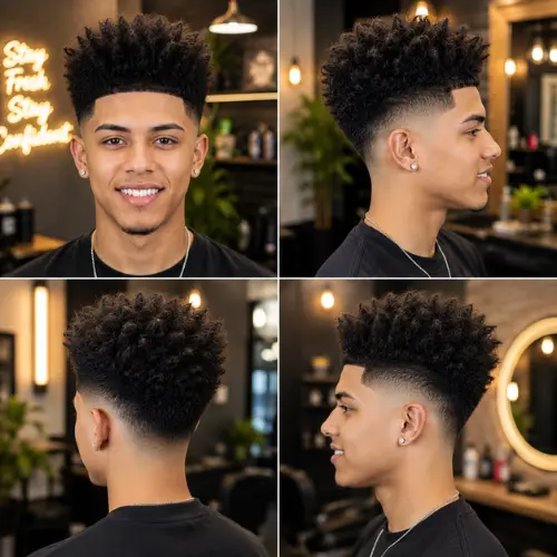 High Blowout Mid Taper Fade hairstyle for men with voluminous textured hair and clean tapered sides