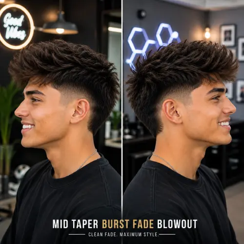 Mid taper burst fade blowout for men