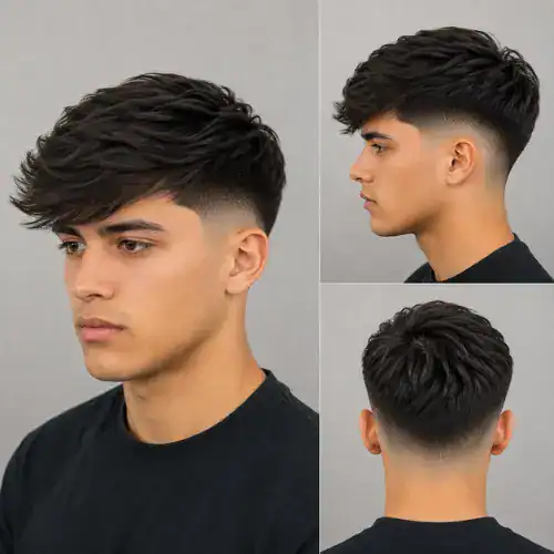 side swept mid taper fade fringe haircut