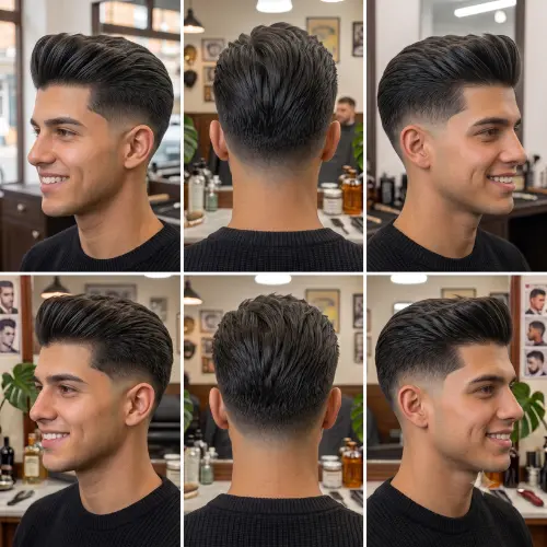 Two block haircut with mid taper fade on straight hair featuring disconnected top layers and clean temple contrast