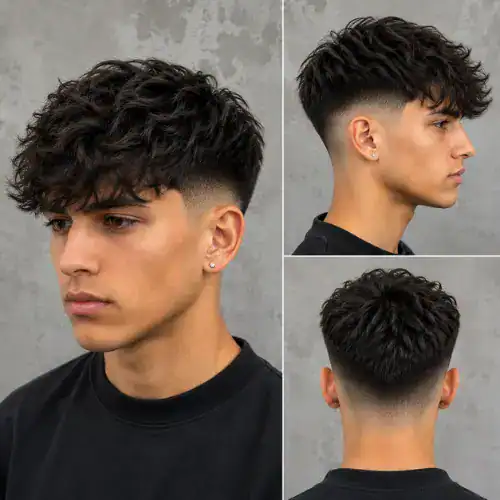 wavy mid taper fade fringe hairstyle for guys