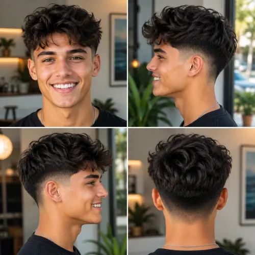 Wavy mid taper fade blowout for men