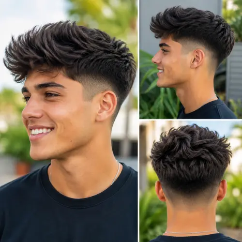 Mid taper fade blowout for men