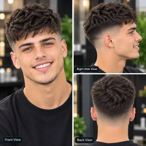 A clean simple textured crop haircut with short messy top and neat faded sides