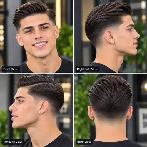 slick comb over mid taper fade haircut