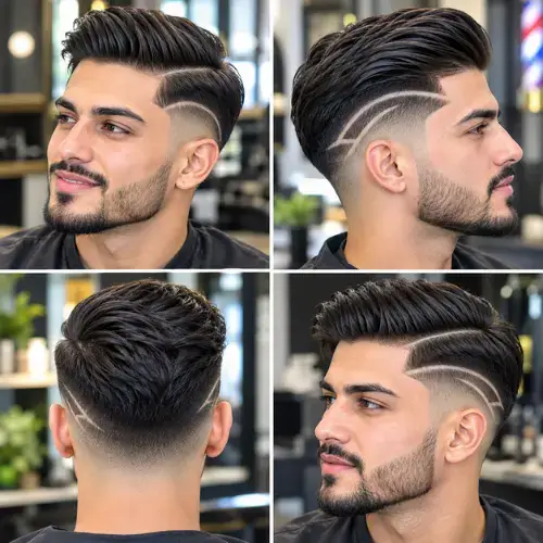 comb over with design mid taper fade haircut