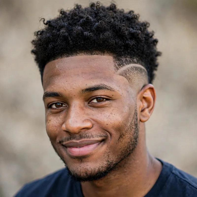 Burst fade with defined curly top