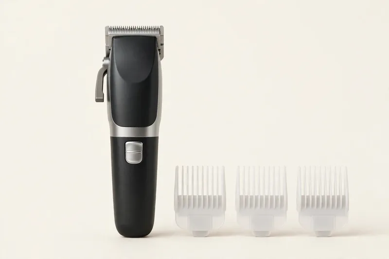 Cordless hair clipper with taper lever and guard attachments for doing a fade haircut at home
