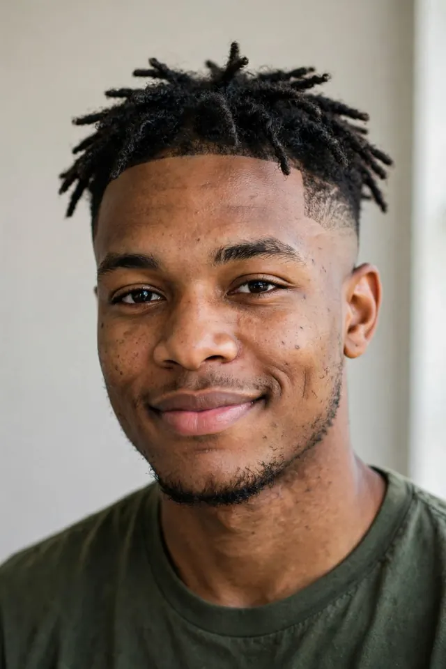 Short dreads with mid taper fade, classic neat look