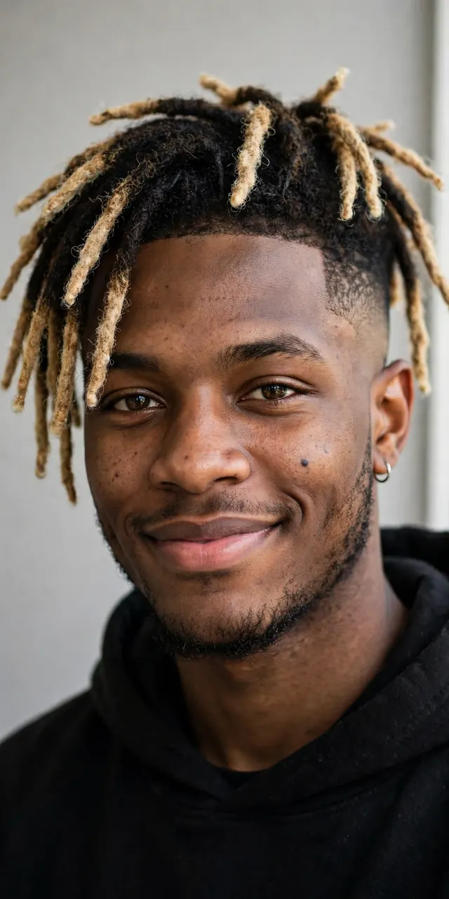 Blonde tipped dreads with mid taper fade