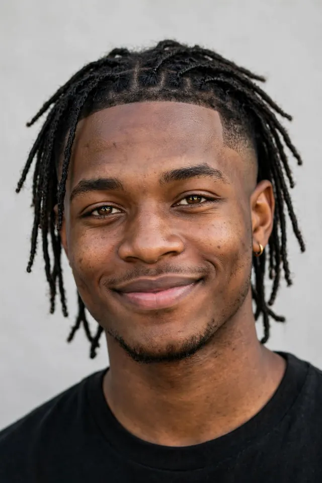 Thin neat dreads with mid taper fade