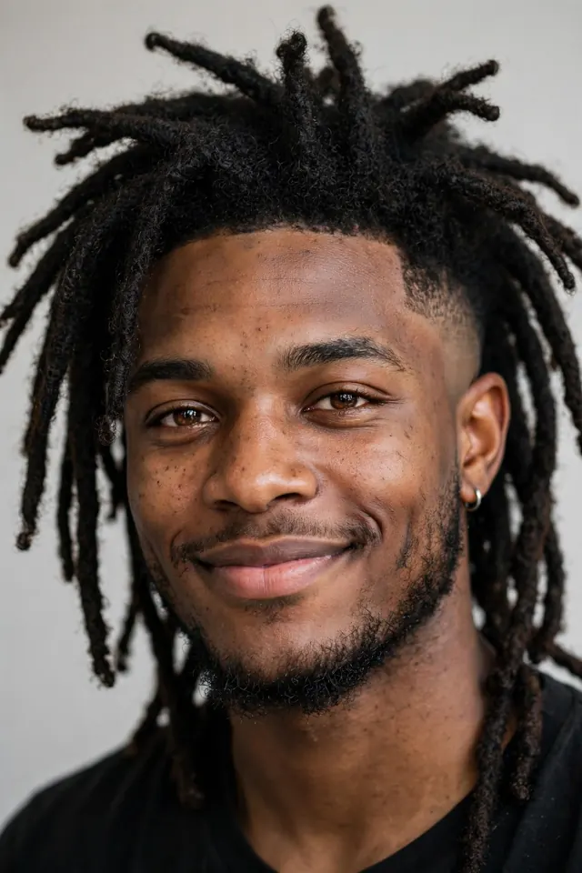 Thick freeform dreads with mid taper fade